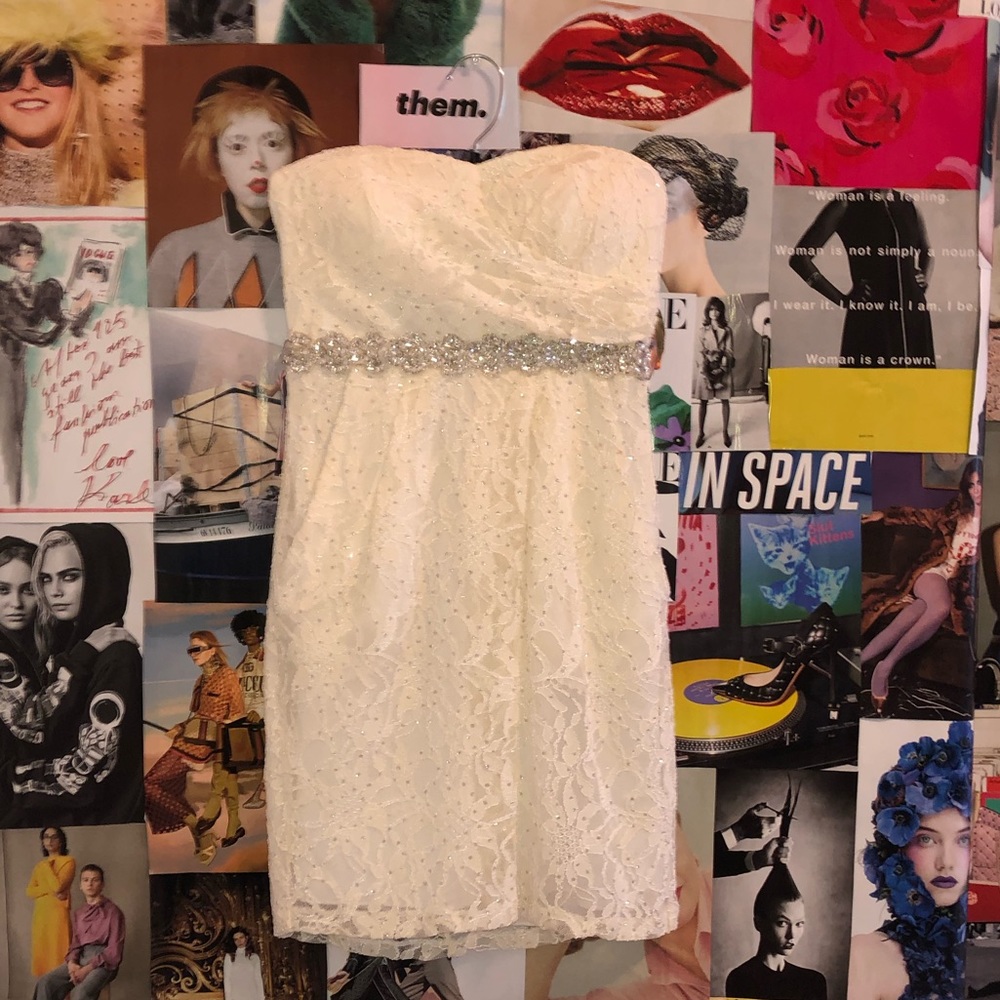 Off-White Strapless Lace Mini Dress